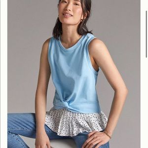 Anthropologie Blue and White Polka Dot Layered Top